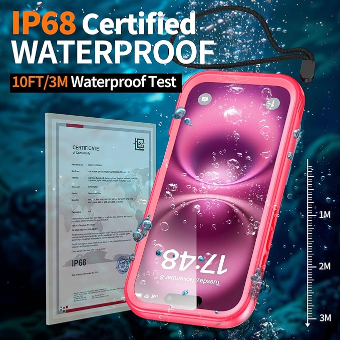 Cozycase for iPhone 16 Pro Max Case Waterproof - 360 Heavy Duty with Screen/Camera Protector Shockproof IP68 Underwater Dustproof Water Shock Proof Full Body/Front and Back Case Pink/Frosted Clear