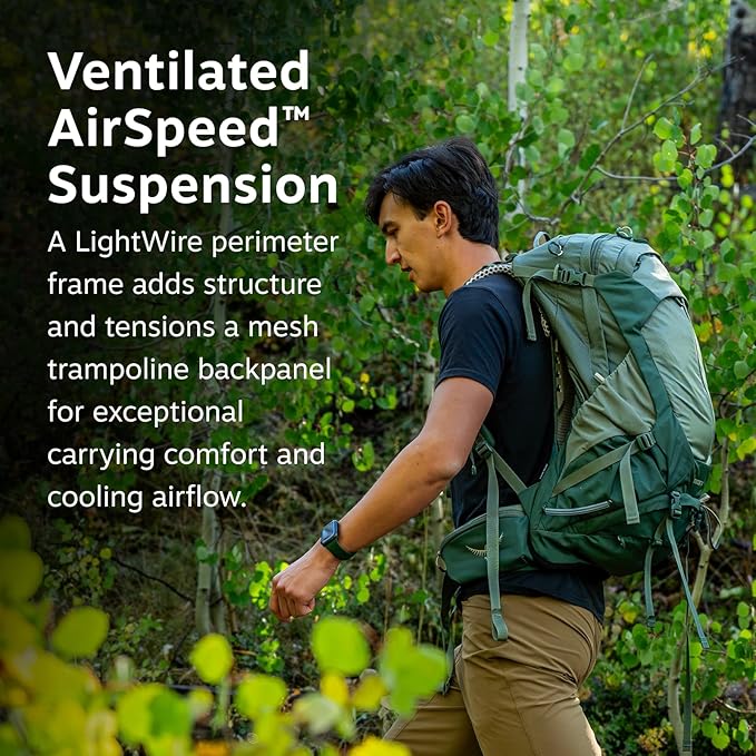 Osprey Stratos 36L Men's Hiking Backpack - Lightweight Backpacking Pack with Waterproof Raincover - Camping Bag, Pine Leaf