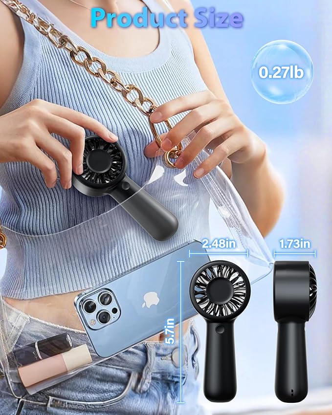 Portable Handheld Fan Personal Small Turbo Hand Fan Powerful, Cooling, Lanyard, USB Rechargeable, 5 Speeds, Makeup, Gifts for Women Men, Kid, Mom, Hot Summer, Travel, Sports, Wedding Use