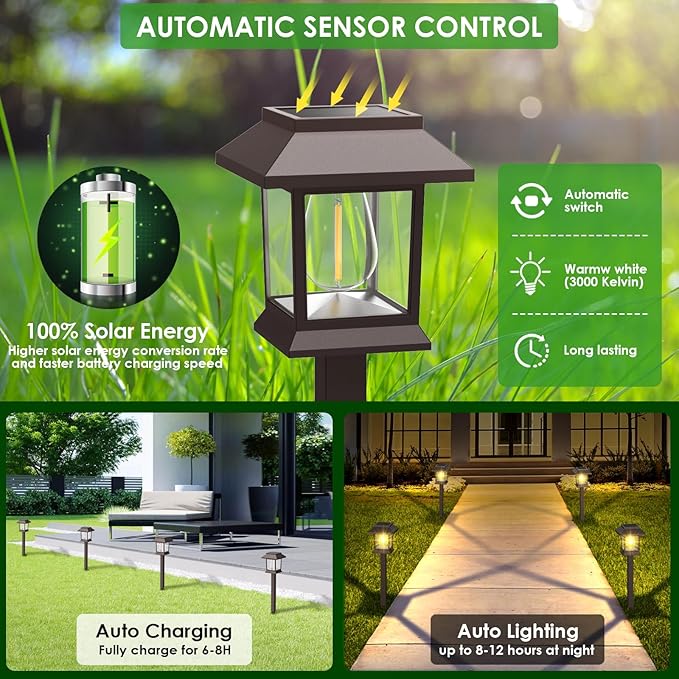 Benany Solar Outdoor Lights, 12 Pack Solar Pathway Lights Waterproof, Landscape Lighting for Path Walkway Lawn Garden Yard Outside Décor, Brown