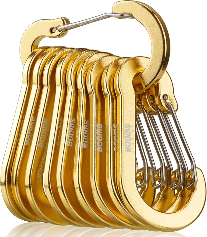 Booms Fishing CC5 Multi-Use Carabiner Clips, 10 Pack 2.7" Small Caribeener Clips, Mini Keychain Aluminum Caribeaner Clip