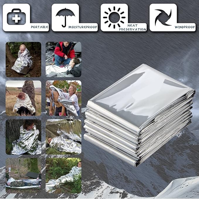 Crisonky Emergency Mylar Thermal Blankets, Designed for Outdoors, Survival Reflective Thermal First Aid Foil Blanket