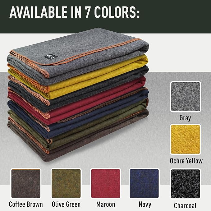 Large Military Wool Blanket - Warm & Thick Emergency Survival Blanket Great for Camping, Outdoors, Sports Events, Picnics, 4.5 lbs, 64" x 88" (Olive Green)