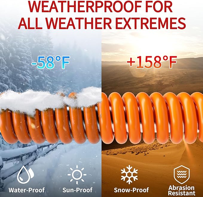 15 FT 12 Gauge Extension Cord Outdoor, Heavy Duty Weatherproof & Flame Retardant Orange 3 Prong Power Cord with Light, Outside for Lawn & Garden, 15 Amps 1875 Watts 125 VAC 12AWG SJTW, ETL Listed