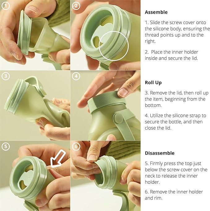 BLUE GINKGO Collapsible Water Bottle [2-Pack] – Lightweight, Foldable Silicone Bottles for Travel, Hiking, and Camping (16.9oz, Made in Korea, Sand Beige)