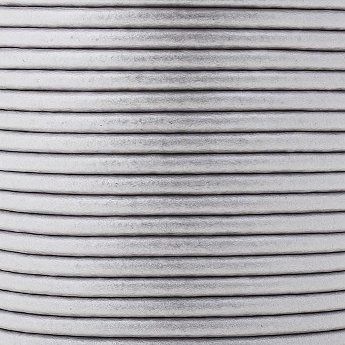 Mandala Crafts Round Genuine Silver Leather Cord for Jewelry Making – 2mm Cowhide Leather Rope String Lace for Kumihimo – 20 Yards Cowhide Craft Cording Spool