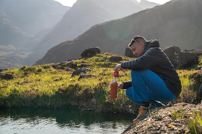 LifeStraw Go Series — Insulated Stainless Steel Water Filter Bottle for Travel and Everyday Use Removes Bacteria, Parasites and Microplastics, Improves Taste, 24oz Kyoto Orange