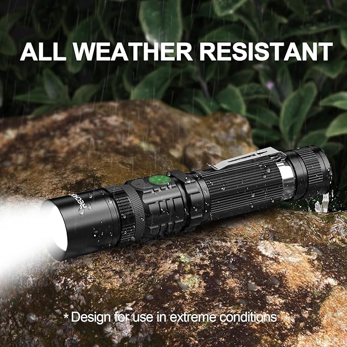 RECHOO Flashlight Rechargeable High Lumens, Dual Switch Rechargeable LED Flashlight 1 Pack, Adjustable Foucs 5 Lighting Modes Flashlights for Home, Camping, Gifts for Men