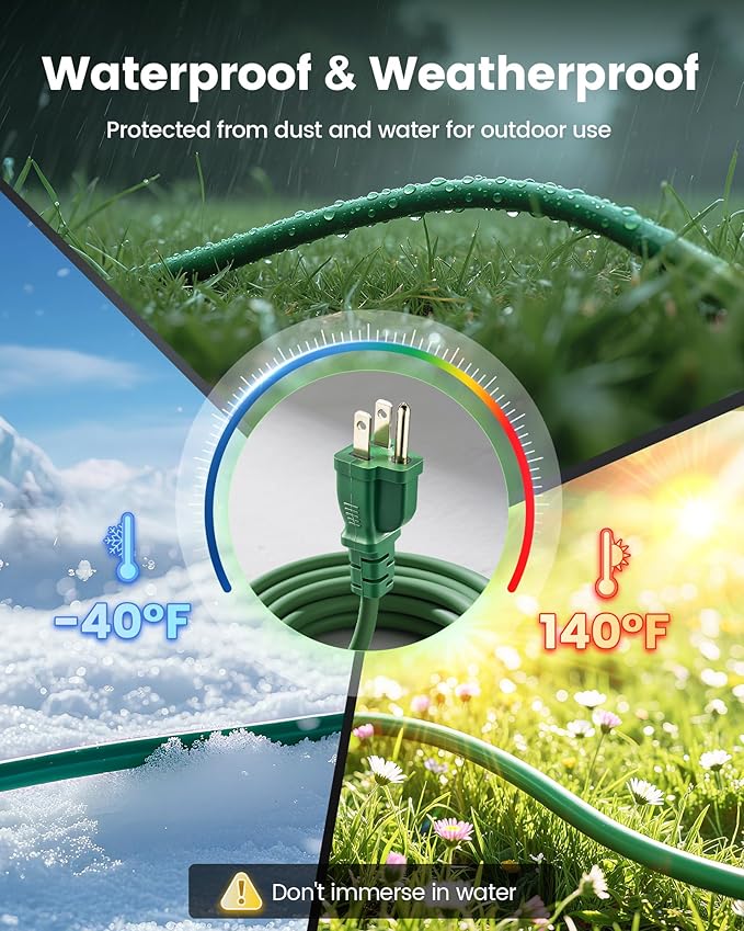 SURAIELEC Outdoor Extension Cord with Multiple Outlets, (15+10+10+10) 45FT Total, 25FT End to End, 1-3 Multi Plug Splitter, 16/3C SJTW, for Landscape, Christmas Lights, Halloween Decorations, Green