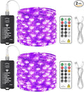 HXWEIYE Rechargeable Fairy Lights with Remote, 2 Pack 33ft 100LED Twinkle Lights with DIY Timer & Light Sensor, Waterproof Outdoor String Lights for Bedroom Patio Christmas Tree Decor, Purple