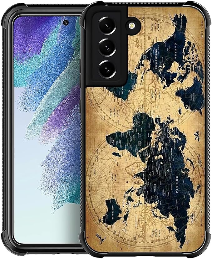 for Samsung Galaxy S21 Case, Brown World Map Pattern Graphic Design Girl Boy Soft Silicone Hard Acrylic Shock Protection for Samsung Galaxy S21