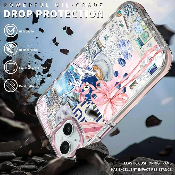 Case for iPhone 13/14,[Compatible with MagSafe],Pink Bow Girly Coquette Collage Phone Case Design，for Women Girls Magnetic Clear Cover - Slim, Sleek, & Shockproof Protection