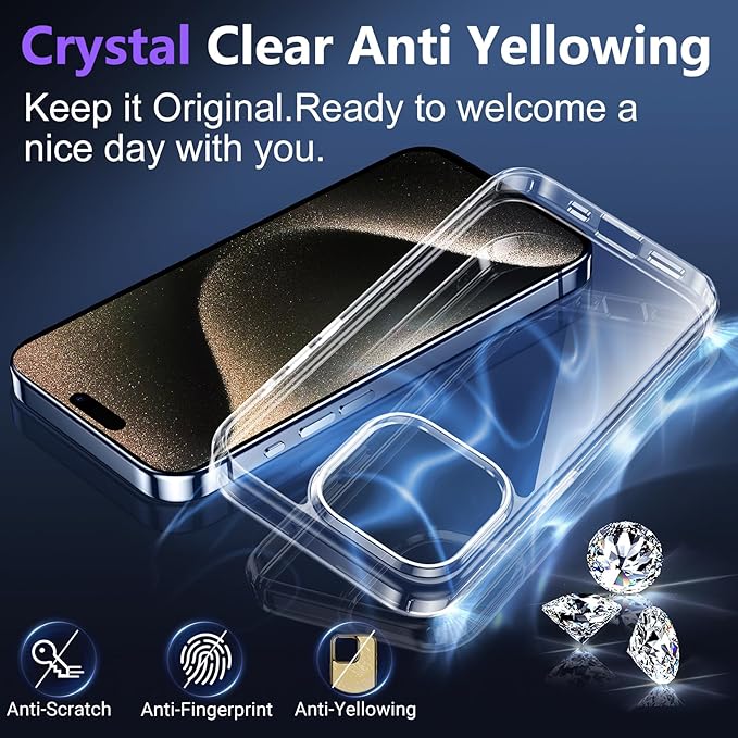 Red2Fire New Designed for iPhone 15 Pro Max Case Clear, [Clear & Non Yellowing][2Pcs Tempered Glass Camera Protector & Screen Protector] Shockproof Slim Case for iPhone 15 Pro Max 6.7"