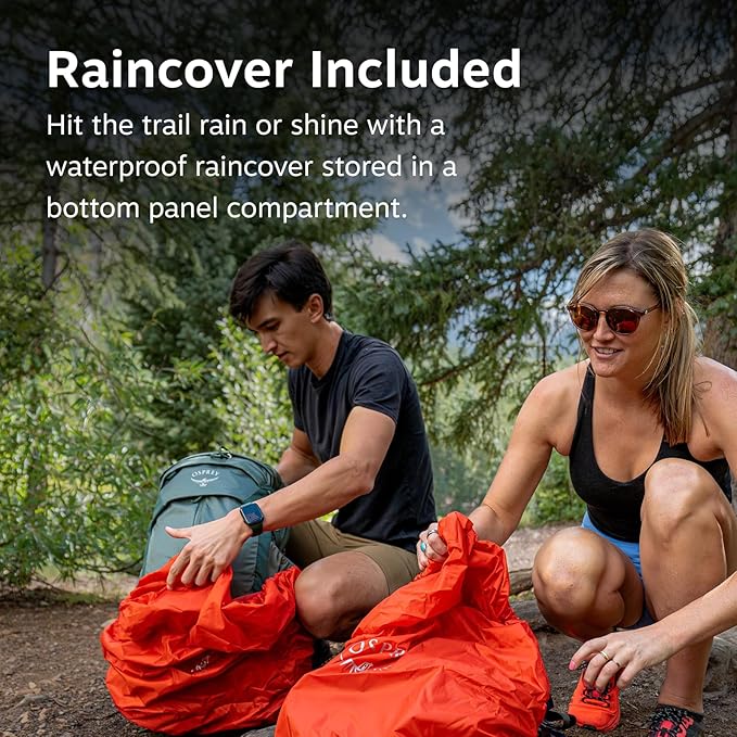 Osprey Stratos 44L Men's Hiking Backpack - Lightweight Backpacking Pack with Waterproof Raincover - Camping Bag, Pine Leaf