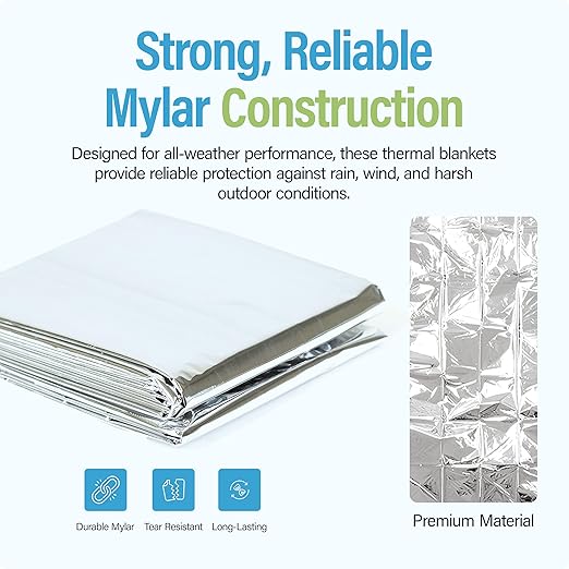 Primacare CB-6841 Emergency Foil Mylar Thermal Blanket, 84" Length x 52" Width