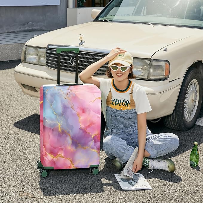 ANNA QUEEN Pink Marble Travel Luggage Cover -Stretchable Airplane Suitcase Protector Sleeve,Universal Washable Fit for 20-37 Inch Checked Baggage,Water Resistant Durable Luggage Protector
