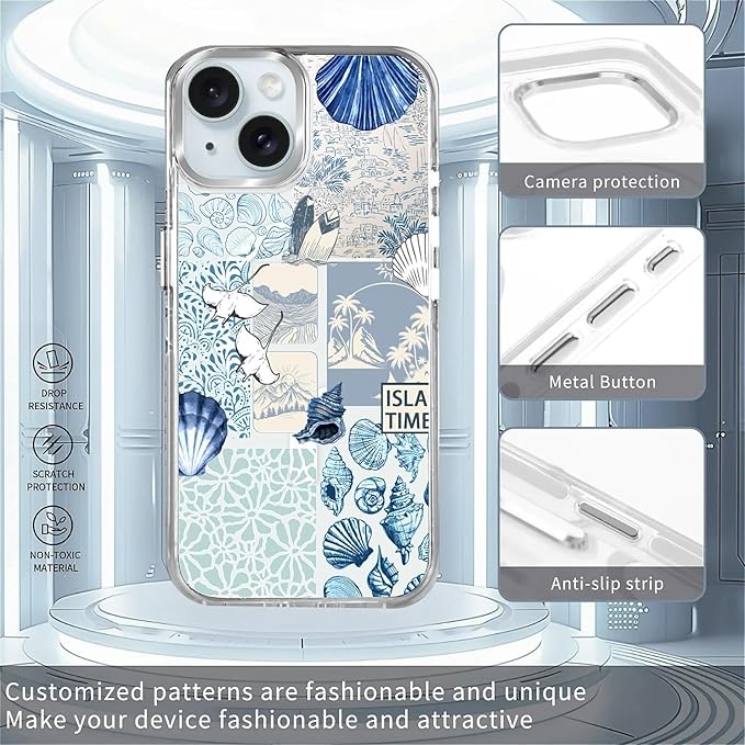 Case for iPhone 13/14,[Compatible with MagSafe],Sea Life Ocean Waves Seashell Collage Phone Case Design，for Women Girls Magnetic Clear Cover - Slim, Sleek, & Shockproof Protection