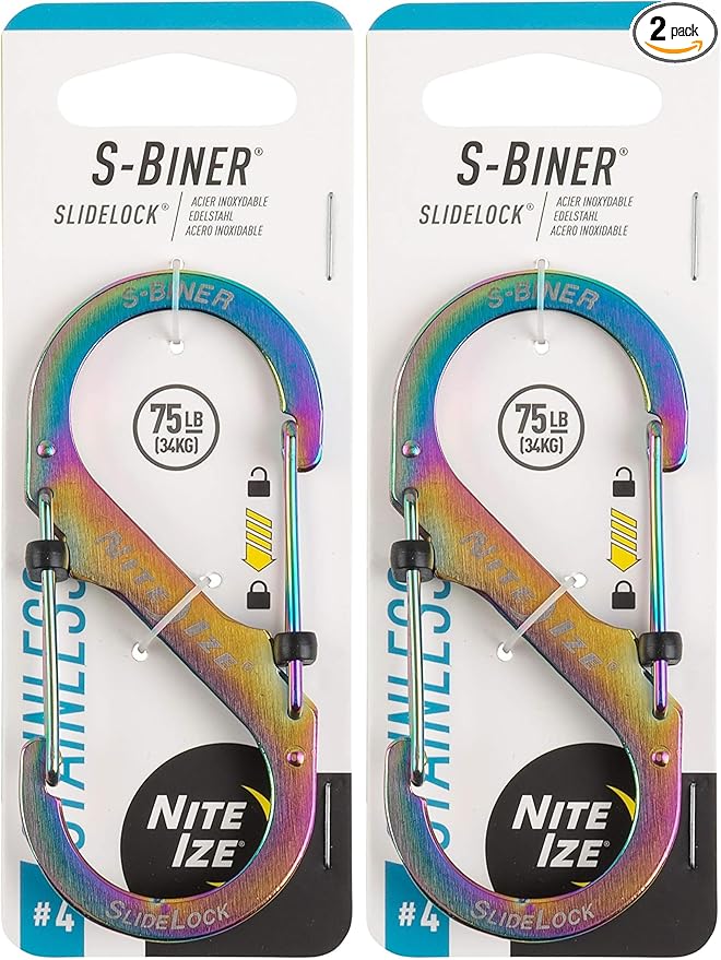Nite Ize S-Biner SlideLock Stainless Steel, Size #4, Spectrum (Pack of 2)