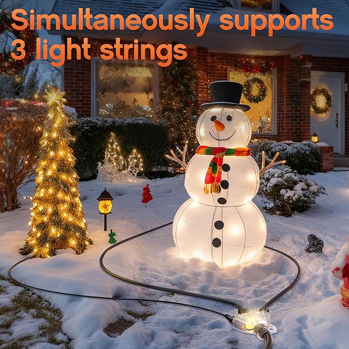 6 ft 12 Gauge 3 Outlet Extension Cord Splitter with Indicator, Waterproof Indoor/Outdoor Extension Cord with Multiple Outlets, 15A 1875W for Home & Workshop, ETL Listed, Flexible Black SJTW