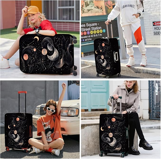 ANNA QUEEN Celestial Galaxy Luggage Cover, Moon & Stars Suitcase Protector for 20-22 Inch Travel Bags