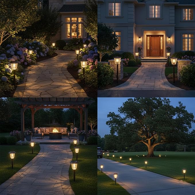 XMCOSY+ Solar Pathway Lights Outdoor, Glass & Stainless Steel Garden Lights with 2 Lighting Modes (10/25 LM), IP65 Waterproof, Warm White for Yard, Walkway, Driveway, Patio & Path (6 Pack)