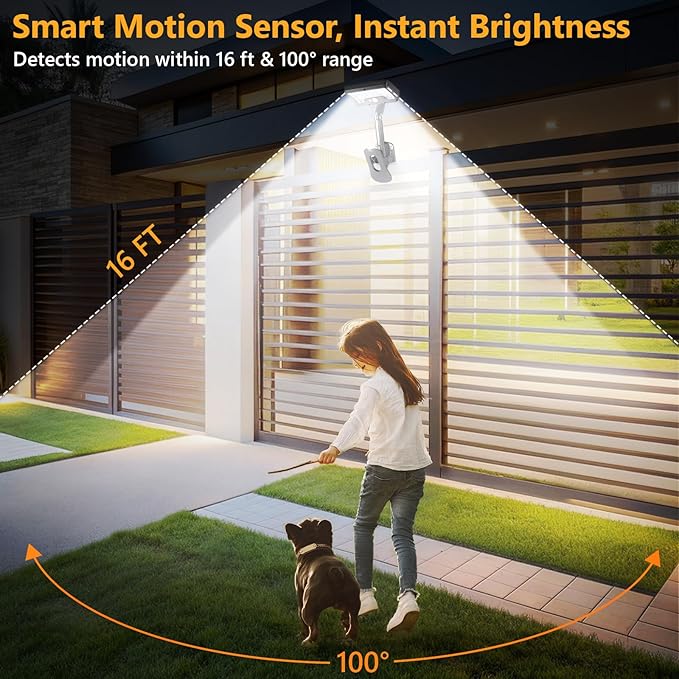 Clip on Solar Lights Outdoor with Motion Sensor, 360°Rotatable & Vertically Adjustable Solar Fence Lights with 92 LEDs (600 LM, 6000 K), IP65 Waterproof Security Light for Chain Link, Gutter, Camping