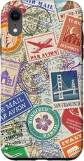 World Map Travel Passport Stamps Postage Stamp Case for iPhone XR