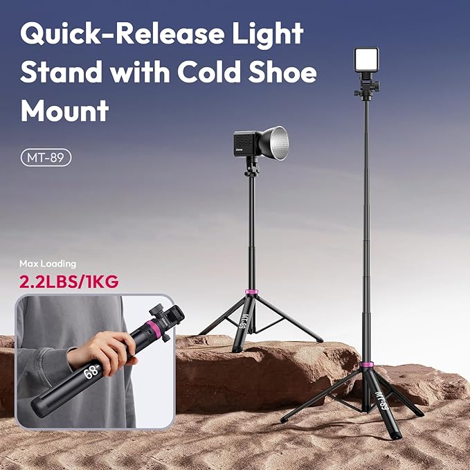 ULANZI MT-89 Extendable Tripod Aluminum, 82" Portable Adjustable Light Stand with 1/4" Screw Quick Release, Camera Phone Tripod for Camera Video Light Smartphone, Lightweight for Travel,Up Load 2.2LBS