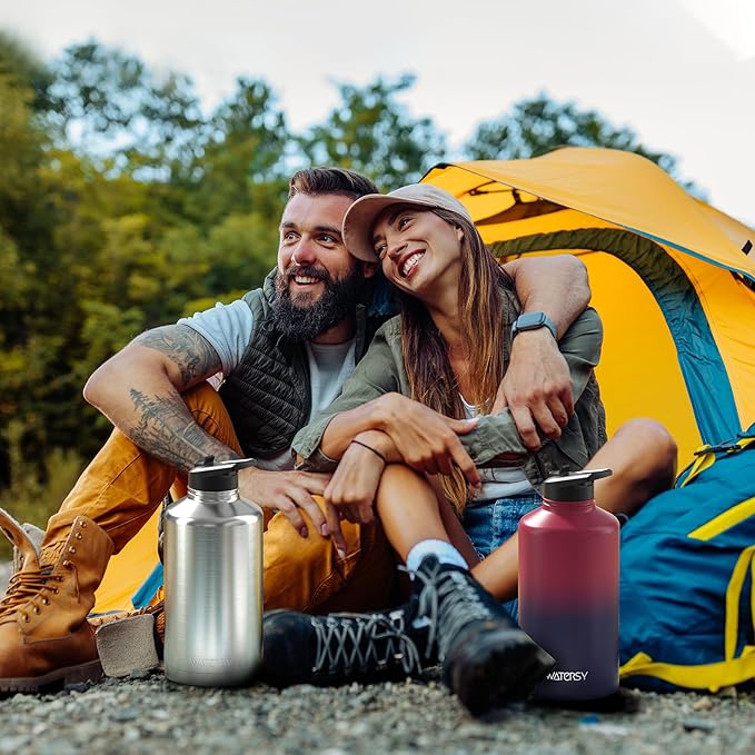 87oz Insulated Water Bottle (Cold for 48 Hrs),BPA Free&Leak Proof,1.5 Gallon Stainless Steel Water Flask,Water Jug with Straw Spout Lids for Gym,Hiking,Camping,Stainless