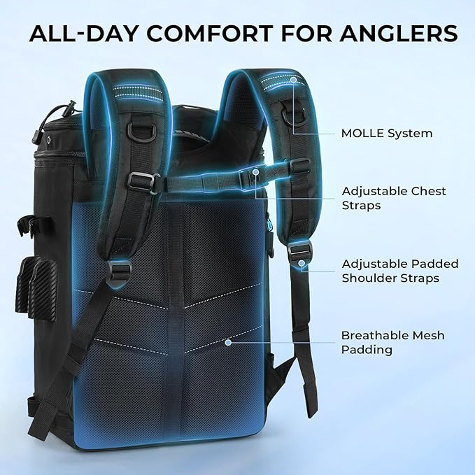 Calamus GearMaster Tackle Backpack with Bait Binder, Large Lightweight Water-Resistant Fishing Bag, Rod Holders, Food Storage