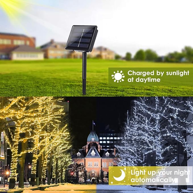 Solar String Lights Outdoor – 2-Pack 80FT 200LED, 8 Modes (Warm/Cool White)