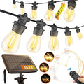 Stright 55FT Solar String Lights Outside Remote Control with USB Charging Port E12 S14 Bulbs, 55 Feet 17 Lamp Outdoor Solar Power Dimmable LED Bulbs for Patio Garden Market Bistro Backyard