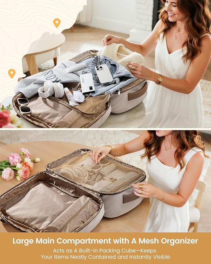 LOVEVOOK 40L Travel Backpack for Women, Airline Approved Carry On Luggage, TSA Personal Item Bag fits 15.6 Inch Laptop, Waterproof Weekender Overnight Suitcase for Work, Purple