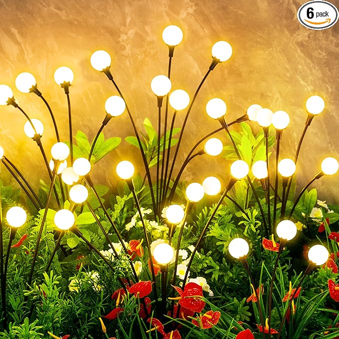 vignuto Solar Lights Outdoor Waterproof,6 Packs 48LED, Garden Decor, Patio Decor, Firefly Lights Solar Outdoor, Unique Gifts for Women