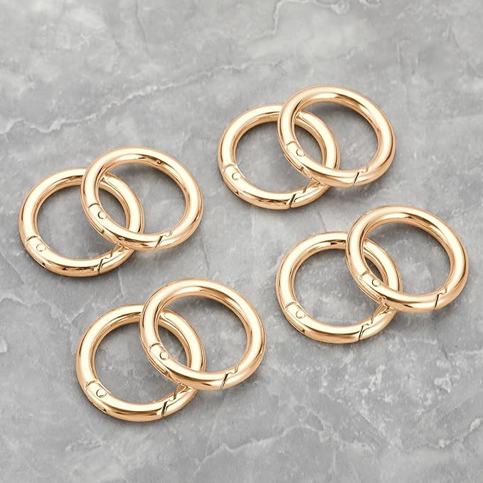 Gkeygo Key Ring Clip, 1 Inch Keychain Rings, 8 Pack Round Carabiner Clip for Keys, Buckle, Bags, Purses - Key Chain Hooks Replacement Keychains Lanyard DIY Crafts, Light Gold