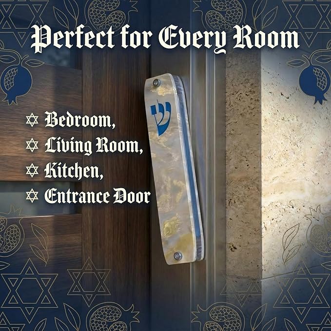 Genesis Mezuzah for Door – Modern Acrylic Mezuzah Case Without Kosher Scroll – Handmade in Canada Judaica Gift, Weatherproof, Jewish Artisan Design, Clear Case (Map, White Marble)
