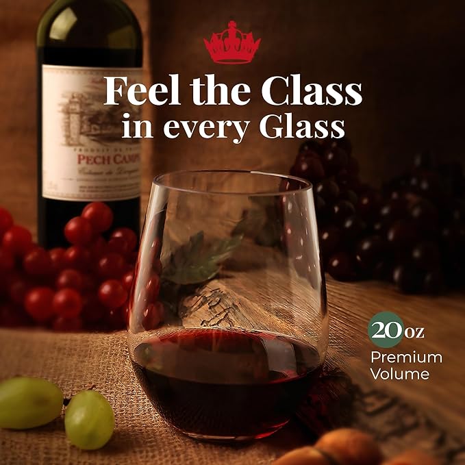 Vivocci Unbreakable Plastic Stemless Wine Glasses 20 oz | 100% Tritan Heavy Base | Shatterproof Glassware | Ideal For Cocktails & Scotch | Perfect For Homes & Bars | Dishwasher-Safe | Set of 4