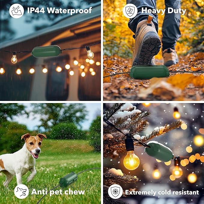 BN-LINK Outdoor Extension Cord Safety Cover, Cord Connector Protector Waterproof with 4 Latches, Plug Cover for Holiday String Lights & Tools, Green, 1 Pack