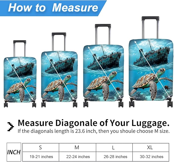 Luggage Cover Protector for 30-32 Inch Suitcases, TSA Approved Elastic Travel Suitcase Covers, Anti-Scratch Washable Luggage Sleeve for Carry On & Checked Bags, Majestic Sea Turtle