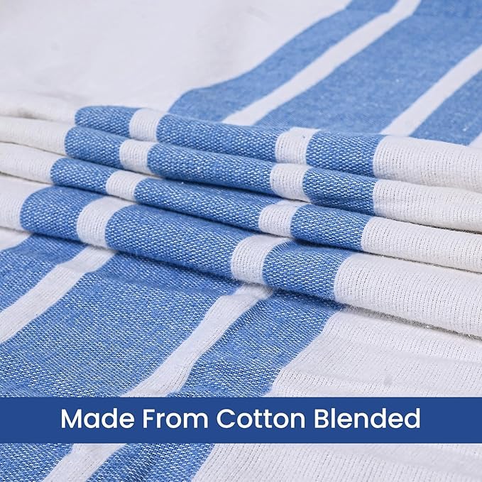 Linteum Textile Cotton Blended Hospital Patient Bath Blanket, Bed Bath Sheet, Twin Blanket Lightweight Sheet Blankets 70x90 in, 1.75 lb. White with Blue Stripes