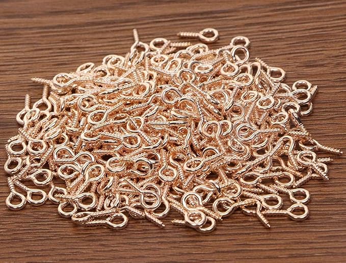 Pack of 200,Multipurpose Alloy Eye Bolts Hook Screw Eye Nails Pin Bail for DIY Jewelry Making Accessaries (Rose Gold, 4x8mm(S))