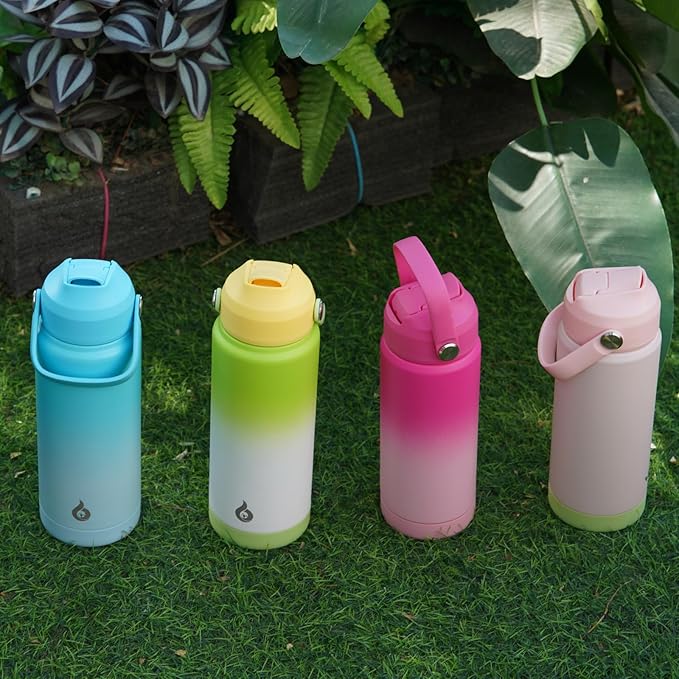 BJPKPK Insulated Water Bottle with Straw Lid, 12oz Thermo Water Bottles, Flex Handle & Non-slip Boot, BPA Free Leak Proof Stainless Steel Metal Thermo, Tumblers, Cups,Pearl Pink