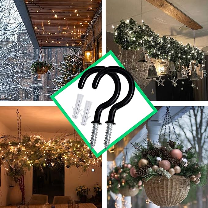 12 Pcs Ceiling Hooks for Hanging Plants - 2.9 inches Heavy Duty, Hanging Hooks for Christmas Lights, Cups, Decors - White Vinyl Coated Screw in Plant Hanger Hook Indoor and Outdoor