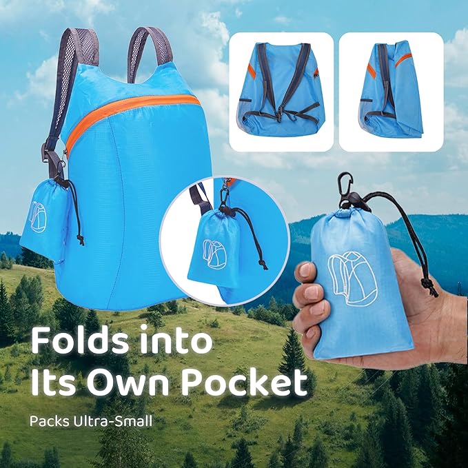Lightweight and Thin Foldable Backpack, Climbing Bag, Hiking Daypack,20L Waterproof Travel Packable Rucksack (Blue)