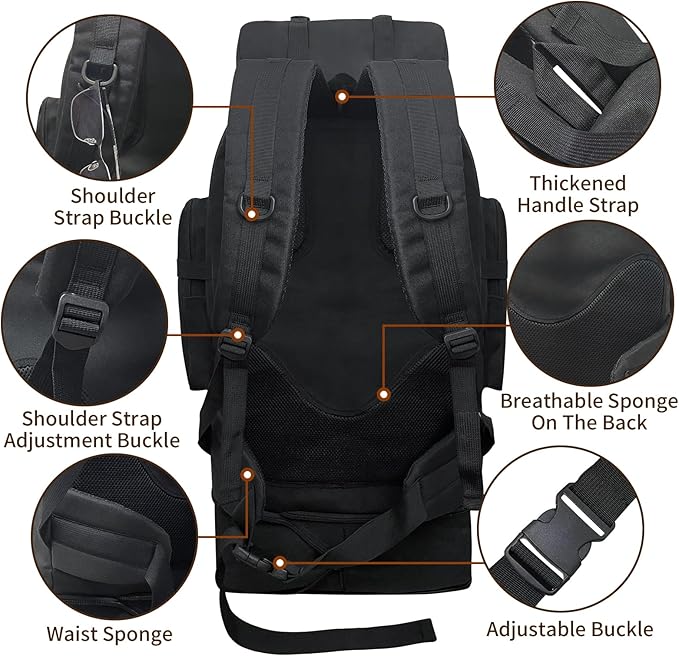 Hiking Backpack, 100L Large Camping Backpack, Expandable Waterproof MOLLE Rucksack, Outdoor Sport Travel Daypack Military Tactical Back pack for Men Women (Black)