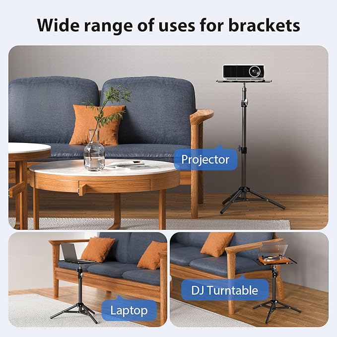 Projector Stand Tripod, Laptop Tripod Stand, Foldable Portable Projector Floor Mount, Height Adjustable from 17.7" to 45.2", with Folding Plate, Capacity 22lb, for Outdoor Movies, Home, Office
