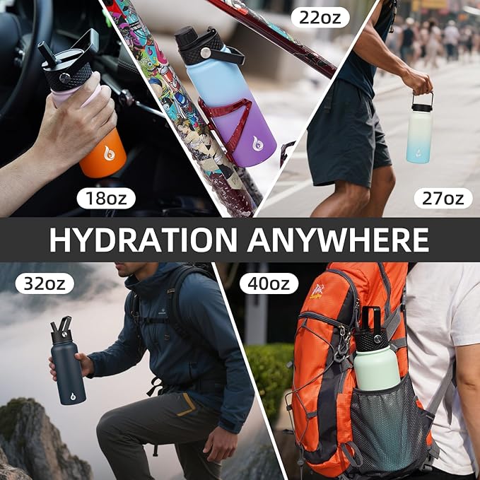 BJPKPK Insulated Water Bottles with Straw Lid, 27oz Stainless Steel Water Bottle with 3 Lids, Leak Proof BPA Free Metal Thermo, Mugs, Tumblers, Keep Cold Hot - Mint