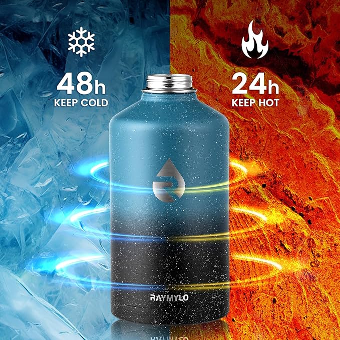 RAYMYLO 128oz Insulated Water Bottle, Triple Wall Vacuum Stainless Steel Water Bottles - Keeps Cold 48H, Reusable One Gallon Jug for Gym, Sports, Camping, Hiking,Travel, Starry Sky-Indigo/Black