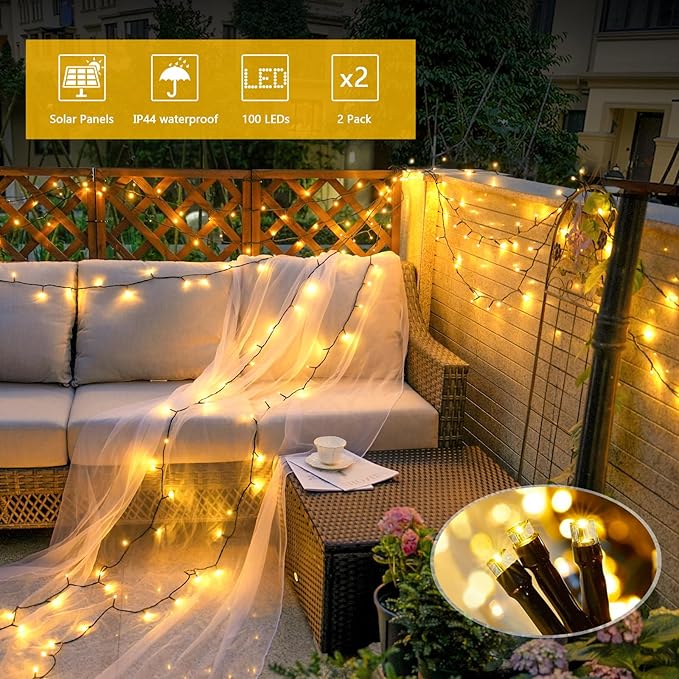 JMEXSUSS 2 Pack Solar String Lights Outdoor Waterproof, Total 66 FT 200 LED Solar Christmas Lights Outdoor, Twinkle Light for Christmas Tree Outside Garden Yard Xmas Decor, Warm White