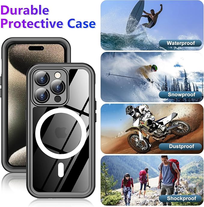 2025 New Designed for iPhone 15 Pro Max Case Waterproof, [Compatible With MagSafe][Built-in Screen & Camera Protector][Full Body Shockproof][IP68 Underwater][Dustproof][Dropproof] Phone Case 6.7"